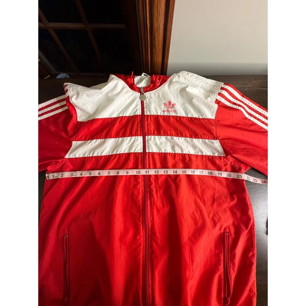 Adidas Originals Mens Red White Colorblock Hooded Windbreaker Jacket Medium